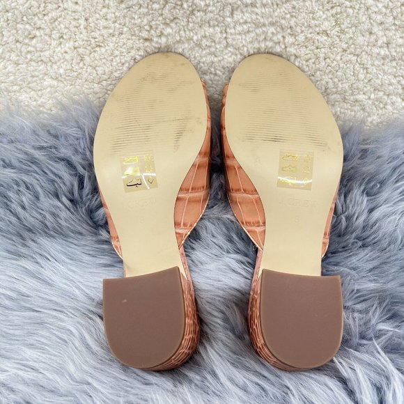 J. Crew Croc Embossed  Leather Peep Toe Block Heel Slide Sandals Womens Sz 8 NEW - Picture 7 of 8